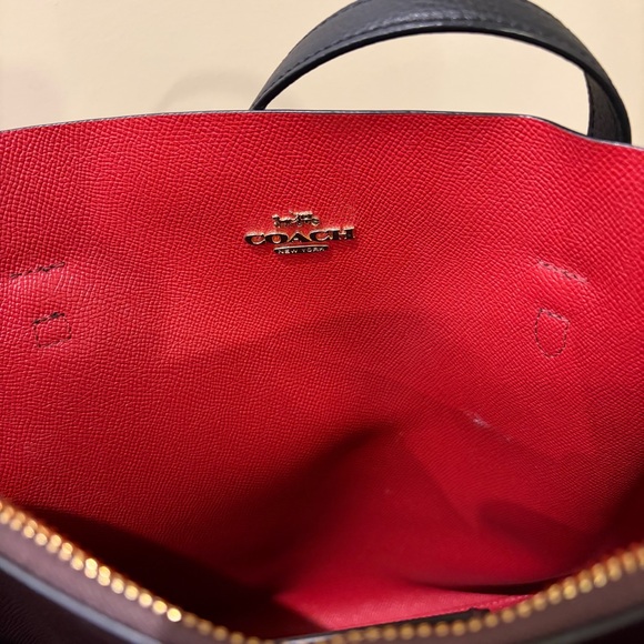 Coach Mollie Black and Red Leather Tote with Gold Accents & Key Chain - Picture 7 of 14